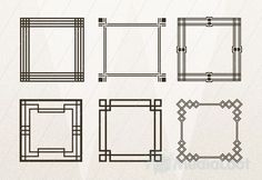 four different types of art deco style frames with decorative lines and squares around them, all in black on a white background