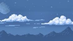 an image of a pixelated landscape with mountains and stars