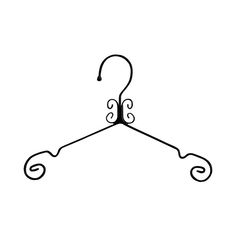 a black and white drawing of a hanger with swirly arms on a white background