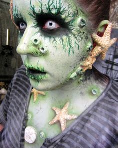 Swamp Monster Makeup, Creepy Mermaid, Creature Makeup, Ocean Makeup, Zombie Mermaid, Scary Mermaid, Pirate Makeup, Swamp Monster, Make Up Diy