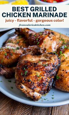 grilled chicken marinade on a plate with text overlay