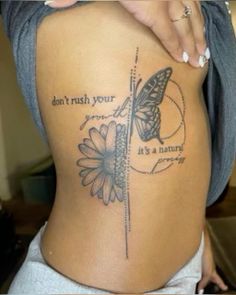 Don’t Rush Your Growth Tattoo, Small Back Tattoo Ideas For Women, Authentic Tattoo Ideas, Leg Tattoo Ideas Female Meaningful, Blasian Tattoo, Antisocial Butterfly Tattoo, Motivational Tattoo For Women, Loner Tattoos, Quote Back Tattoo