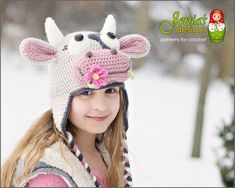 CROCHET PATTERN Cow Hat Farm Animal Hat Pattern by JENIASdesigns Crochet Pattern Cow, Cat Hat Pattern, Cow Hat, Dinosaur Hat, Cow Photos, Animal Crochet, Crochet Cow, Bunny Hat, Animal Hats