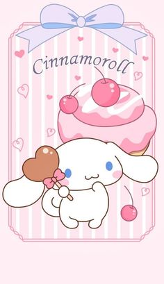 a pink card with a cute bunny holding a cupcake and an ice cream cone