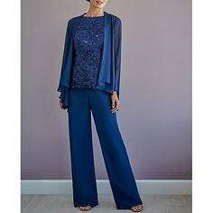 Silhouette:Pantsuit / Jumpsuit; Hemline / Train:Floor Length; Closure:Zipper UP; Embellishment:Appliques; Fabric:Chiffon; Sleeve Length:Long Sleeve; Style:Wrap Included; Neckline:Jewel Neck; Listing Date:11/20/2019; Bust:; Hips:; Hollow to Floor:; Waist:; Wrap:Yes Mother Of The Bride Pantsuits, Bride Pantsuit, Brides Mom, Mom Pants, Fall Wedding Guest Dress, Chiffon Long Sleeve, Mother Of The Bride Dress, Suit Pants, Jewel Neck