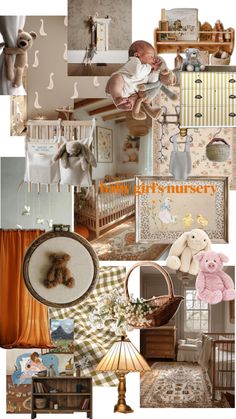 baby nursery collage with teddy bears and other items