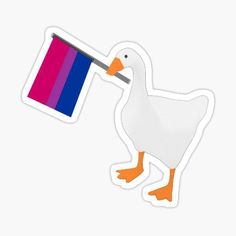 a duck with a flag sticking out of it's beak sticker on a white background