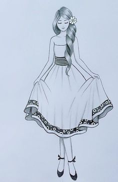 a drawing of a girl in a dress