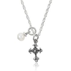 Ornate Keepsake Cross Necklace in silver - a beautiful gift for her First Communion or Confirmation celebrations. Handmade Pearl Jewelry, Card Messages, First Communion Gifts, Heirlooms Jewelry, Sterling Silver Cross Pendant, Silver Cross Pendant, Meaningful Jewelry, Childrens Jewelry, Pearl Pendant Necklace