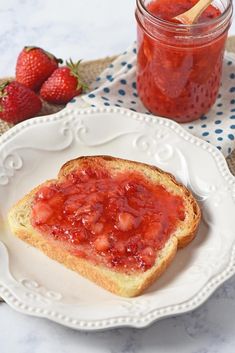 a piece of bread with strawberry jam on it