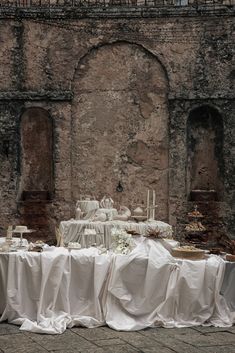 the table is covered with white cloths