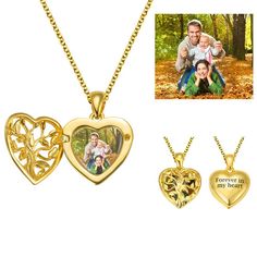 In the design, this heart-shaped hollow necklace adopts the elements of tree branches, Inside the flip cover of the tree is photo customization, which can retain the beautiful moments. On the back of the pendant, you can also customize the phrases you like or what you want to say to someone, making it unique and full of love. Birthstone Necklace Mothers, Personalised Wedding Ring Boxes, Family Tree Photo, Personalized Wedding Rings, Family Tree Necklace, Photo Locket Necklace, Hollow Heart, Photo Necklace, Photo Locket