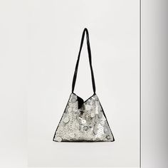 Gorgeous Bag That Can Easily Be Used With Jeans & A Tank , A Power Suit Or A Little Black Dress. I Love The Silver & Black Combo On This Piece. It Gives It Sort Of An Edgy , Cool Vibe. Bag Is Black Fabric With All Over Sequin/ Beaded Detailing. Height X Length X Width: 8.1 X 9.4 X 0.8 Inches (20.5 X 24 X 2 Cm) Party Bag Silver Metallic Small Bag Evening Bag Beaded Bucket Bag, Zara Purse, Zara Mini, Kids Perfume, Zara Bags, Bag Silver, Basket Bag, Gorgeous Bags, Zara United States