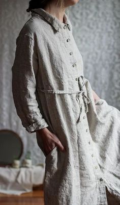 Long and lovely. Keeps you cozy. Fall Linen Button-up Dress, Spring Long-sleeve Neutral Linen Dress, Beige Linen Dress With Relaxed Fit For Fall, Fall Long Sleeve Linen Dress, Spring Long Sleeve Neutral Linen Dress, Neutral Long Sleeve Linen Dress For Spring, Spring Neutral Long Sleeve Linen Dress, Neutral Long Sleeve Linen Dress, Beige Linen Long Sleeve Dress For Fall