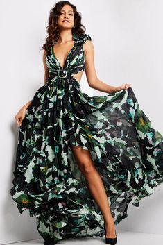 39420 Multi 4 Spring 2024 Sleeveless Chiffon Dress, Jovani Prom, Maxi Dress Designs, Floral Camo, Print Long Dress, Plus Size Party Dresses, Plus Size Formal Dresses, Printed Long Dresses, Maxi Styles