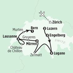 the route map for europe with several destinations and major cities on it's side