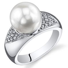 Freshwater Pearl Ring Sterling Silver Round Shape 8.5-9mm SR10964 top Natural Pearl Ring, Pearl Cocktail Ring, Jewelry Questions, White Pearl Ring, Fashion Rings Silver, Freshwater Pearl Ring, Promise Rings For Her, Sterling Silver Engagement Rings, Silver Engagement Rings