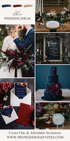 a collage of photos with different wedding themes and colors, including red, blue, green