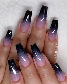 Black Ombre Nails, Acrylic Coffin Nails, Nagellack Trends, Black Acrylic Nails, Ombre Nail, Coffin Press On Nails, Ombre Nail Designs, Purple Nail, Black Nail Designs