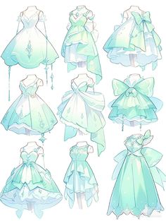 some drawings of dresses with bows on them