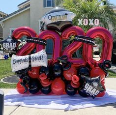 the balloons are shaped like letters and numbers