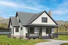 a rendering of a small house with a porch