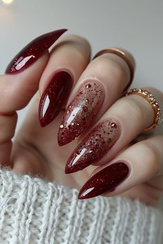 Vampire Inspired Nails, Fashion Nail Designs, Autumn Nail Designs, Autumn Nail, Elegant Nail Art, October Nails, Her Nails, Red Nail Designs, Sparkle Nails