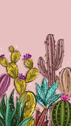 a painting of cactuses and cacti on a purple background