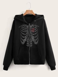 Black Casual Collar Long Sleeve Knitted Fabric Halloween,Heart Zip Up Embellished Non-Stretch  Women Sweatshirts Streetwear Hoodie With Rhinestones, Hooded Rhinestone Hoodie For Streetwear, Rhinestone Hoodie For Streetwear, Rhinestone Hooded Hoodie For Streetwear, Fall Hoodie With Rhinestones, Fall Rhinestone Hooded Hoodie, Fall Rhinestone Hoodie, Winter Hoodie With Rhinestones, Black Rhinestone Hoodie For Winter