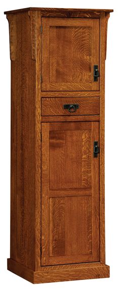 a wooden cabinet with two doors and drawers