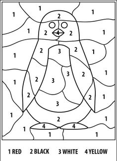 a coloring page with an image of a penguin on it's face and numbers in the background