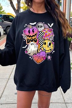 Retro Halloween Graphic Fleece Sweatshirts.Unisex Crew Neck Long Sleeve Sweaters Knits.Crafted from premium materials, tailored to your lifestyle, ensuring a comfortable fit for any occasion.Family Group Uniforms Birthday Party Gift Concert Festival Events.High Quality Direct To Film Printed Graphic Design.50%COTTON,50%POLYESTERNICARAGUAMade In: Nicaragua Fall Streetwear Sweatshirt With Cartoon Print, Fall Cartoon Print Sweatshirt For Streetwear, Fall Cartoon Print Streetwear Sweatshirt, Trendy Cartoon Print Tops For Fall, Casual Fall Sweatshirt With Cartoon Print, Casual Fall Cartoon Print Sweatshirt, Trendy Pink Sweatshirt For Fall, Trendy Pink Fall Sweatshirt, Trendy Black Halloween Sweater