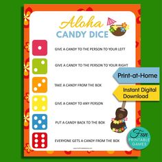 a printable candy dice game is shown with the instructions for it to play on