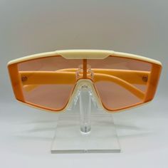 Oversized Retro Sunglasses. Brand New. Retro Plastic Shield Sunglasses For Beach, Modern Plastic Shield Sunglasses For The Beach, Modern Plastic Shield Sunglasses For Beach, Spring White Tinted Shield Sunglasses, Retro Shield Sunglasses With Uva Protection For Vacation, Casual White Plastic Shield Sunglasses, Summer Orange Sunglasses With Uv Protection, Modern White Shield Sunglasses For Beach, Retro Shield Sunglasses With Uva Protection For Spring