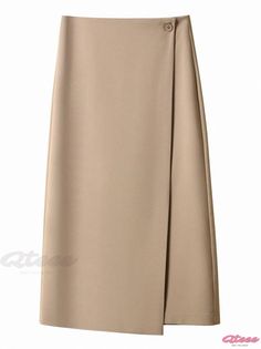 Qteee - Contemporary High-Waisted Bodycon Skirt with Fashionable Design Beige Solid Color Pencil Skirt, Versatile Solid Color Pencil Skirt, Versatile Solid Color Midi Skirt, Elegant Asymmetrical Skirt Solid Color, Solid Color Wrap Skirt For Work, Solid Wrap Skirt For Work, Elegant Asymmetrical Solid Color Skirt, Elegant Asymmetrical Skirt In Solid Color, High Waist Versatile Skirt