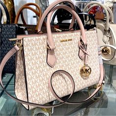 Michael Kors Sheila Medium Center Zip Satchel Bag Color: Optic White/Rose Gold Nwt New With The Tag Authentic Satchel Faux Leather 88.92% Coated Canvas/11.08% Polyester Gold-Tone Hardware 11"W X 8"H X 3.25"D Handle Drop: 4" Interior Details: Back Zip Pocket, 2 Front Slip Pockets Lining: 100% Polyester Zip Fastening Imported Michael Kors Sheila 35h3g6hs3v Optwht/Rsgld Md Cz Satchel Pink Michael Kors Shoulder Bag With Top Carry Handle, Michael Kors Pink Shoulder Bag With Detachable Handle, Pink Michael Kors Shoulder Bag With Detachable Handle, Pink Satchel With Gold-tone Hardware, Michael Kors Pink Double Handle Satchel, Michael Kors Pink Top Handle Satchel, Michael Kors Pink Bag With Detachable Strap, Pink Michael Kors Double Handle Satchel, Michael Kors Pink Satchel For Everyday Use