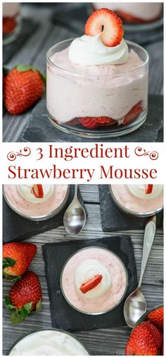 strawberry mousse with whipped cream and fresh strawberries