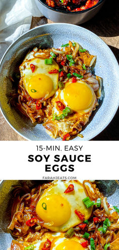 2 photos of Malaysian-style soy sauce eggs served on a bed of white rice in a blue bowl. Soy Sauce Eggs, Easy Asian Recipes, Easy Asian, Fast Lunch, Easy Weeknight Dinners, Weeknight Dinners, White Rice, Fried Egg