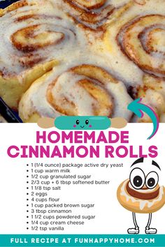 the recipe for homemade cinnamon rolls is shown