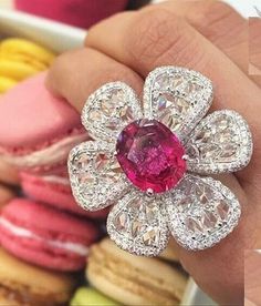 Magnificent Oval 4.48CT Pink Rubellite & 5.08CT Rose cut Lab Diamond Flower Ring Butani Jewellery, All Pink Wedding, Rubellite Ring, Pink Jewellery, Plant Rings, Jewelry Ruby, Lotus Jewelry, Diamond Girl, Rubellite Tourmaline