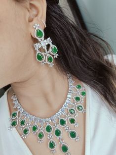 "Hey, Welcome to our shop! Royal Sabyasachi Wedding Bridal White Gold Plated Emerald Necklace set/Sabyasachi jewelry/ American Diamond wedding set/AD Bridal set/Designer Green Crystal tyaani Jewellery /Punjabi Pakistani Hollywood Bollywood Style/ CZ Unique Collection/ Statement Earrings Set/ emerald set  < 1 DAY ITEM SHIPMENT | 7-8 Days Delivery TIME> About our Jewellery - Classic, Brilliant & Elegant. We deal in all type of Premium Indian Bollywood Jewellery. * AD Jewelry set * Kundan Necklace * Polki Jewellery * Uncut Jewellery * AD Ring * AD Bangles * AD Pendant Set * Pachi Kundan & many more.. * All our products are made with high-quality stones, the intricate texture and design makes it a must-have for every modern woman. 100% Brand New & 100% High Quality All jewelry Sets & Other Pro Cubic Zirconia Chandbali Wedding Jewelry, American Diamond Chandbali Wedding Jewelry, American Diamond Chandbali For Wedding, Traditional Diamond Emerald Necklace For Wedding, Festive Cubic Zirconia Necklaces For Weddings, Festive Cubic Zirconia Wedding Necklaces, Festive Wedding Cubic Zirconia Necklaces, Elegant Emerald Necklace With Stone Work For Wedding, Formal Bridal Necklace With Tilla And Diamonds