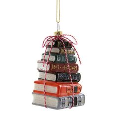 Cody Foster Stacked Tomes glass holiday tree ornament in a muted color scheme. Hanukkah Bush, Stacked Books, Cody Foster, Traditional Ornaments, Bookclub Gifts, Different Holidays, Ornaments Design, Stack Of Books, Gift Exchange