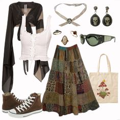 Fairygrunge Shoes, Summer Fairycore Outfits, Cottagecore Grunge Outfits, Fairycore Summer Outfits, Whimsigoth Aesthetic Outfits, Hippie Style Clothing Winter, Earthy Grunge Outfits, Whimsigothic Clothes, Grunge Fairycore Outfits