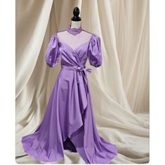 Nwot Vintage Victorian Puffy Sleeves Lavender Purple Evening Pleated Dress , Front And Back Lace Detail , Waist Belt , Back Zipper Closure , This Dress Is Brand New Never Worn . Size 13/14 ., Lenght Approximately 58 Inch . Purple Evening Dress Puffed Sleeves, Puff Sleeve Dress Purple, Lavender Victorian Dress, Vintage Purple A-line Dress, Purple 1800s Dress, Purple Evening Dress, Puffy Sleeves, Lavender Purple, Vintage Victorian