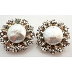 Up for sale is a Vintage Miriam Haskell Signed Baroque Pearl, Seed Pearl Rhinestone Filigree Clip On Earrings. Measures 1 3/16" by 1 3/16". There is some greening to the metal. Large baroque pearls are in nice condition. On one earring there are missing seed pearls near the outer part of earring. Rhinestones seem to all be present. Snug clip on earrings. These would be an amazing addition to any Haskell collection. Please ask any questions before buying.  D Silver Jeweled Clip-on Earrings, White Bling Earrings For Evening, Costume Jewelry Jeweled Clip-on Earrings For Formal Occasions, Formal Jeweled Clip-on Costume Jewelry Earrings, Costume Jewelry Style Jeweled Clip-on Earrings For Formal Events, Elegant Jeweled Crystal Earrings For Festive Occasions, Costume Jewelry Clip-on Earrings With Jewels For Formal Events, Elegant Jeweled Pearl Earrings For Festive Occasions, Glamorous Rhinestone Clip-on Earrings For Formal Events