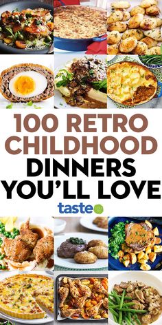 the cover of 100 retro childhood diners you'll love taste magazine, with images of various dishes