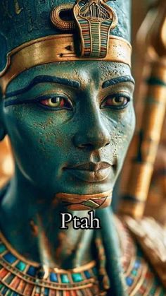 an egyptian statue with the words peah written on it's forehead and head