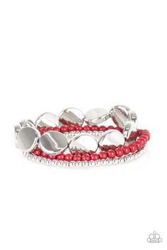 Mismatched silver and red beads and round silver accents are threaded along stretchy bands, creating colorful layers around the wrist.

Sold as one set of three bracelets. Paparazzi Accessories Jewelry, Red Beads, Red Bracelets, Paparazzi Accessories, Stretchy Bracelets, Paparazzi Jewelry, Red Bead, Silver Accents, Blue Bracelet