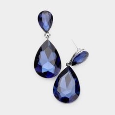 Montana Blue Colored Crystal Stones, Double Teardrop Design Style, Dangle Earrings Shiny Evening Formal Statement Jewelry Size: 1.7" X 0.75" Post Backing Color: Montana Blue M 157493 1152 1611 E