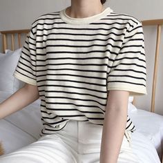 Classic style - striped tshirt Classic Striped Crew Neck Top, Casual Striped Crew Neck Shirt, Classic Striped Crew Neck Shirt, Striped Tshirt, Baby Tees Y2k, Y2k Baby Tee, Y2k Outfits